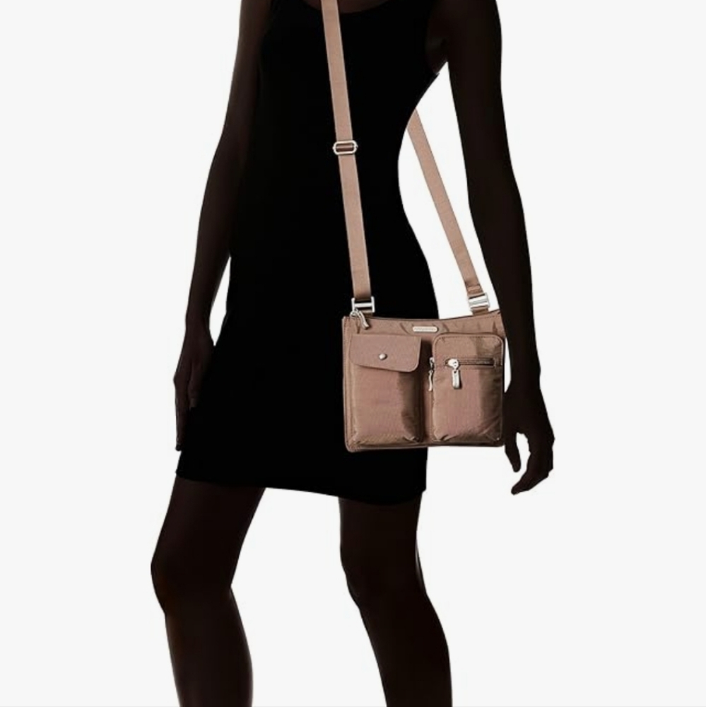 Baggallini Large Brown Nylon Hobo Messenger Crossbody Travel Bag - Picture 4 of 13